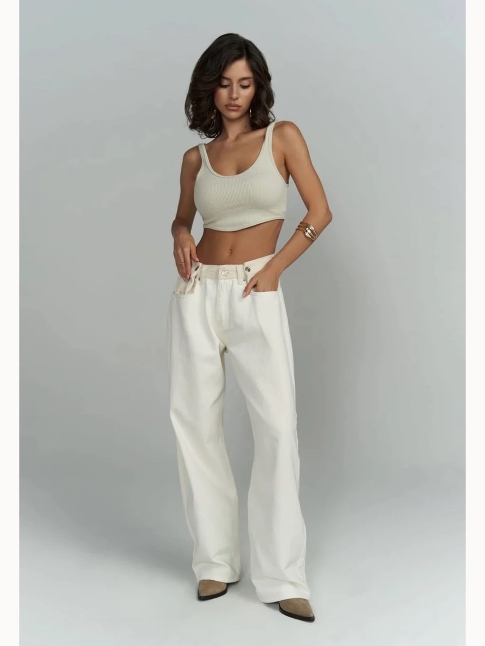 NWT Piral tri-fold jeans two-tone cream sz medium